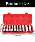 10 Piece E Star Socket Wrench Set Shop Grade Alloy Steel Mechanic Tools with red case and size dimensions shown.