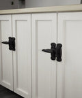2 Inch Black Wrought Iron Door Latch Lock Antique Style Slide Latch on white cabinet doors, rust-resistant