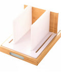 No Fuss Bread Slicer For Homemade Loaves With 3 Adjustable Widths And 3 Slice Thickness Settings Compact Foldable Slicer With Crumb Tray For Even Slices And Less Waste Every Time showing folded setup