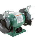 Pro Shop Grade Six Inch Bench Grinder Featuring 36 And 60 Grit Aluminum Oxide Wheels angled view with protective shields