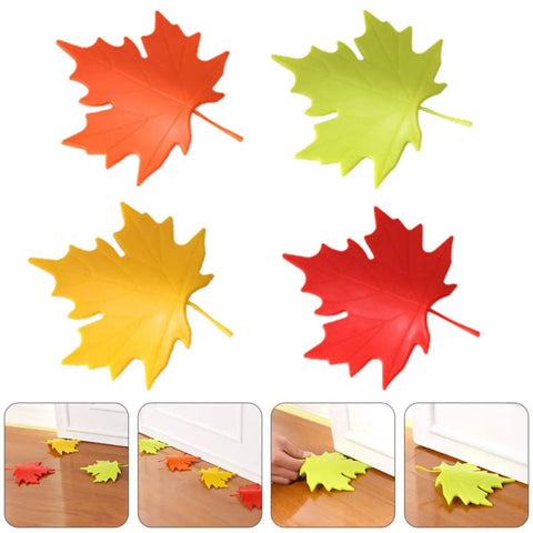 4 Piece Leaf Shape Door Stopper Finger Protector Set Made From Durable PP Material preventing door slamming and pet locking