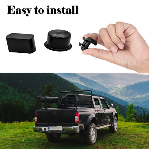 Tailgate Bushing Insert Kit And Hinge Upgrade For Most Pickup Trucks, shown with hand and pickup truck, easy installation