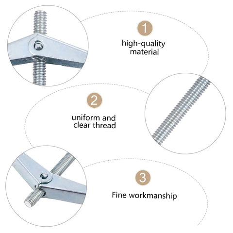 Close-up of 30 Piece Carbon Steel Self Drilling Anchors And Expansion Screws Kit Aircraft Toggle Bolts illustrating materials and thread.