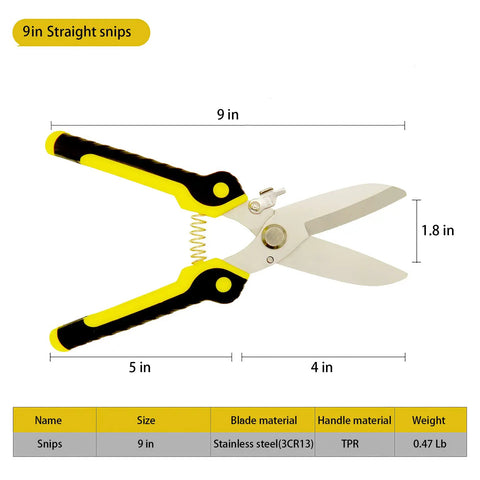 Heavy Duty Tin Snips Aviation Straight Shears With Stainless Steel Blade And Comfort Grips 9 Inch Multifunction Metal Cutter