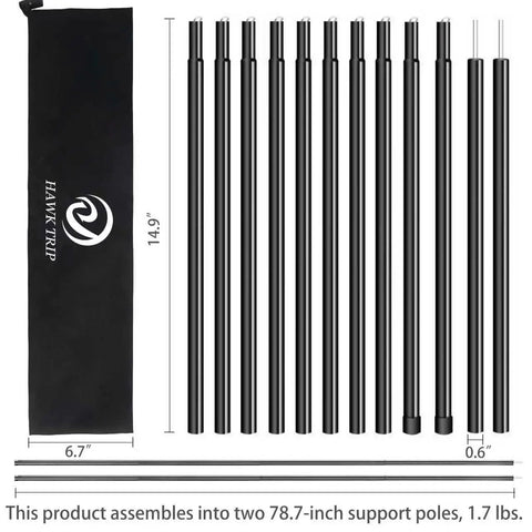 Adjustable Tarp Poles For Camping Tents And Canopies 0.6 Inch Diameter 80.7 Inch Length Extendable From 32 To 95 Inch Lightweight Rust