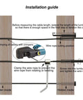 Installation guide for Hidden Black Cable Railing Hardware Kit with beefy turnbuckle tensioners, fixed terminals on wood posts.