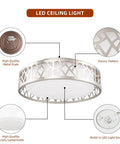 Detailed view of Two Pack 14 Inch LED Ceiling Light Fixtures Flush Mount 20W 1400 Lumens Dimmable 3000K Warm White Brush Nickel Finish Acrylic Shade ETL Listed Modern Minimalist Ceiling Lighting For Living Room Bedroom And Hallways with metal plate, acrylic lampshade, and built-in LED light source.