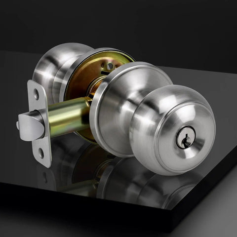 Keyed Entry Door Knobs 6 Pack With Lock And Key For Exterior And Interior Doors Right Or Left Hand Satin Nickel Finish ANSI Grade 3