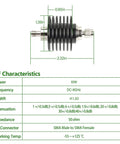 SMA Male To SMA Female Coaxial RF Attenuator 40 dB 10W DC To 8.0 GHz 50 Ohm with dimensions and RF characteristics table