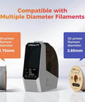 3D Printer Filament Dryer Box With 360 Degree Heating, Upgraded PTC Hot Air System, showing compatibility with 1.75mm and 2.85mm filaments
