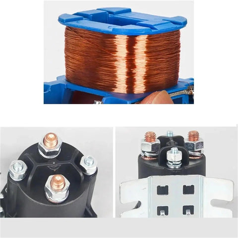 Heavy Duty Forklift Relay Start Switch And Electric Stacker Oil Pump Contactor 12V 24V showing copper coil and terminals.