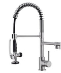 Brushed Nickel Pull Down Kitchen Faucet With Sprayer, Single Handle, Solid Brass Construction, 18.5 Inch High Arc, side view