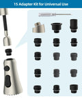 Universal Faucet Head Replacement Kit With 15 Adapters For Moen Delta Kohler Grohe American Standard And More, shown with adapters