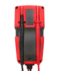 Back view of UT125C Pocket Digital Multimeter For DIYers And Pros 4000 Count Tester with red and black test probes attached