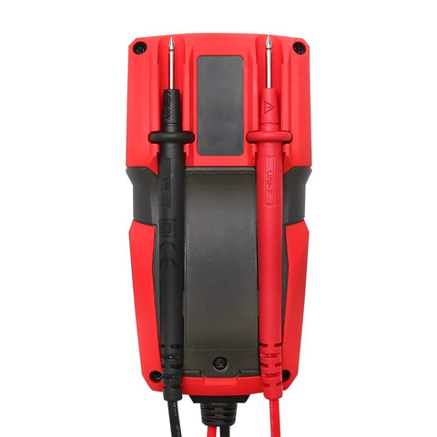 Back view of UT125C Pocket Digital Multimeter For DIYers And Pros 4000 Count Tester with red and black test probes attached