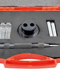 Pro Grade 7 Piece Optical Punch Combination Kit With 9x Magnification Lens in red case with tools for layout marking.