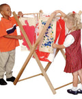 Pro Level Paint Drying Rack With Heavy Duty Dual Hanging Cords For Studios And Classrooms No Sweat Fold Design Safer Beveled Edges Quick Rollout Made In Usa Rock Solid Quality, kids using it with artwork.