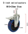 Heavy Duty Swivel Caster Wheels With Brake Thermoplastic Rubber Rollers And M10X30mm Threaded Stem, 5-inch size with metal base.