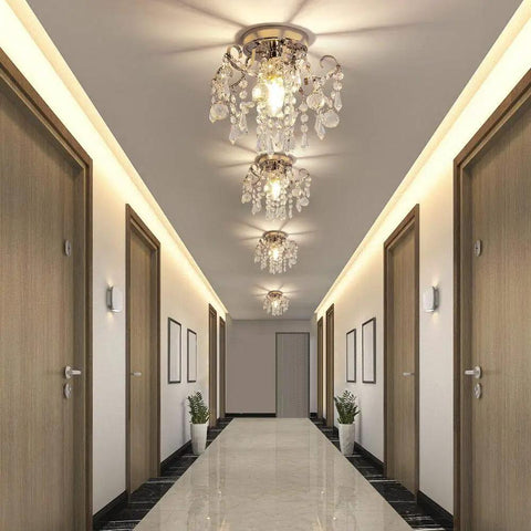 Small Crystal Chandelier Flush Mount Modern Mini Ceiling Light Fixture For Hallway Entryway Bedroom Bathroom Closet Chrome Metal With K9 Crystal Sparkling Finish And Super Easy Assembly in hallway