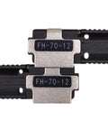 Solid As A Rock One Pair Twelve Core Fiber Holder Clamp Set For Ribbon Fusion Splicing Jobs Tight Grip Chuck Jigs That Hold Firm Compatible With Fujikura Fsm R Series Splicers Fast And Easy Install, showing a close-up of FH-70-12 clamps.