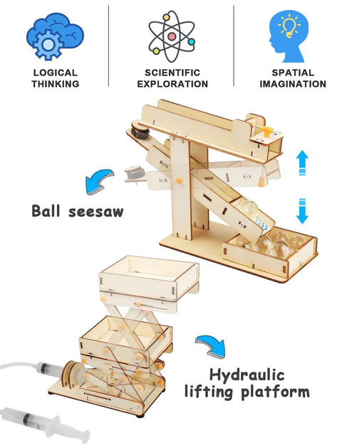 6 In 1 STEM Kit For Kids Ages 6-13, Hands-On Science Building Projects, 3D Wooden Puzzles And Crafts with ball seesaw and hydraulic platform