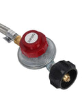 Close-up of Five Feet Stainless Steel Braided Propane Regulator Hose With 20 PSI Adjustable Regulator And QCC1 Type 1 Connector
