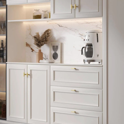 Brushed Brass Cabinet Knobs And Single Hole Drawer Pulls, 2 Inch Length, 10 Pack, With Screws Included In 1 Inch And 1.77 Inch For Cabinets And Furniture, Easy Install on white kitchen cabinets