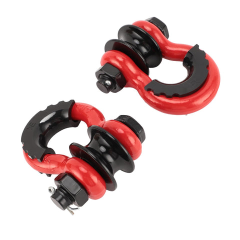 34 Inch Heavy Duty Off Road Recovery Shackle With Pulley 2 Pack, 18 Ton Load Capacity, Carbon Steel With Rubber Coating