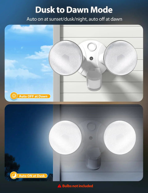 Badass Dual Head Motion Sensor Flood Lights With E26 PAR38 Sockets And Dusk To Dawn Auto Trigger, Hardwired Outdoor Security Spots For Garage Driveway Porch In Crisp White