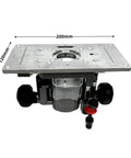 Top Shelf Router Lift Installation Kit With Aluminum Insert Plate For 65mm Trimming Machines and Precision Woodworking Rig, 200mm x 120mm size.
