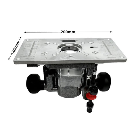 Top Shelf Router Lift Installation Kit With Aluminum Insert Plate For 65mm Trimming Machines and Precision Woodworking Rig, 200mm x 120mm size.