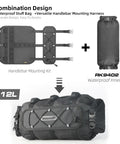 Ride-Ready Waterproof Handlebar Bag 12L Roll-Top Dry Bag With Front Panel And Removable Harness, shoulder strap shown
