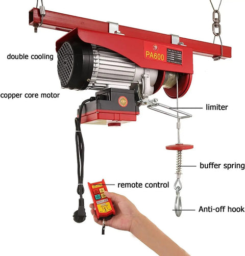 Heavy Duty Electric Lifting Hoist With Wireless Remote Control Supports Up To 400 Kilos And Dual Mode Speed Or Power For Garage Work Shop Projects Plus Overload Safety And Solid All Copper Motor with copper core motor and remote control