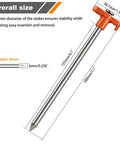 Beefy Heavy Duty Camping Tent Stakes 12 Pack With 7.1 Inch Rust Resistant Metal Pegs And Orange Rubber Sleeves, size diagram