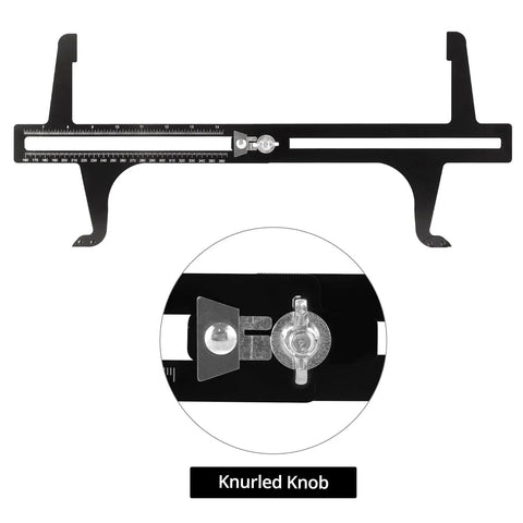 Brake Measuring Tool From 6.5 To 14.25 Inch, Pro Grade Precision Brake Resetting Gauge With Dual Scale, steel build, close-up of knob.