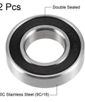 Front view of two uxcell S6901-2RS deep groove ball bearings, 12x24x6 mm, double sealed, 440C stainless steel