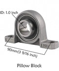 Pillow block bearing with labeled dimensions: ID 1.0 inch, 90mm length, for mechanical applications.