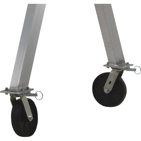 Solid Welded Aluminum Adjustable Gantry Crane two thousand pound load rating heavy duty swivel casters close-up view.