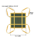 Top view of Heavy Duty Canvas Cargo Lifting Pad Net 3.28 Ft Square with Reinforced Handle showing dimensions and durability features