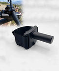 Hands Free Bar Stem Dock For Bike Repair With Foam Pad And Strap Keeps Your Handlebar And Stem Solid During DIY Maintenance And Fork Installations A Must Have Bike Repair Stand Accessory, black, shown in use on a bike.