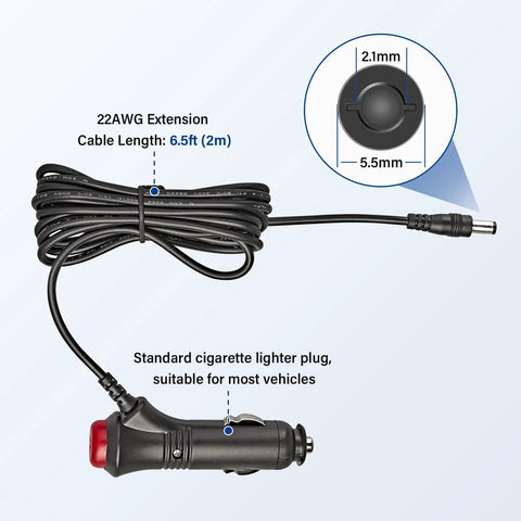 Ready To Roll 12 Volt Car Charger Adapter With Extra Long Power Cord Cable For Snailax Comfier Back Massage Cushion showing 6.5ft cord.