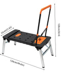 Heavy Duty Foldable Workbench With Smooth Caster Wheels Transforms Into Seven Flexible Workshop Modes Like Scaffold And Auto Repair Stand For No Sweat Garage Days And Weekend Project Hustle, dimensions 126cm x 55cm x 128cm.