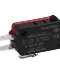 Rock Solid Heavy Duty Spdt Micro Switch With A Rugged Pin Plunger Actuator And Crisp Snap Action 16Amp 125 250Vac Straight Up Quick Connect Terminals 5 Pack, top view showing connection terminals.