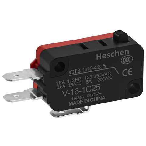 Rock Solid Heavy Duty Spdt Micro Switch With A Rugged Pin Plunger Actuator And Crisp Snap Action 16Amp 125 250Vac Straight Up Quick Connect Terminals 5 Pack, top view showing connection terminals.
