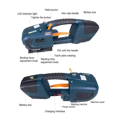 Handy Portable Electric Strapping Machine For Pet Or Pp Tape That Wields 2800N Force detailed controls and ergonomic design.