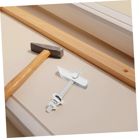 12 Piece Toggle Bolt Kit For Drywall And Brick Walls With Heavy Duty Carbon Steel Anchors displayed with hammer on surface