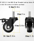 Heavy Duty Swivel Caster Wheels Built Tough For Everyday Hustle Rolls Smooth Pu Rim With Locking Brake and Threaded Stem 2.5 inch