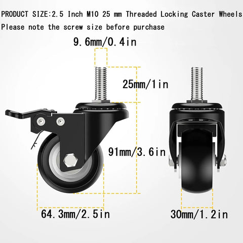 Heavy Duty Swivel Caster Wheels Built Tough For Everyday Hustle Rolls Smooth Pu Rim With Locking Brake and Threaded Stem 2.5 inch