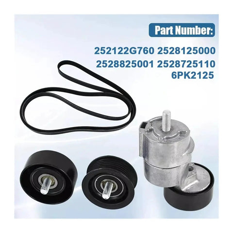 Heavy Duty V Ribbed Belt Kit With Tensioner And Idler Pulley For Hyundai Kia 2.0 And 2.4 Liter L4 Engines Perfect Direct Bolt On Fit No Mods Needed To Get Your Ride Rolling Smooth Again Fast Shipping., black 6PK2125 belt kit with tensioner and idler pulleys, 74mm steel bearing