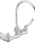 MDURA Chrome Two Handle Wall Mount Kitchen And Utility Faucet With Four Inch Wrist Blade Handles No Fuss Install Hot And Cold Color Indicators